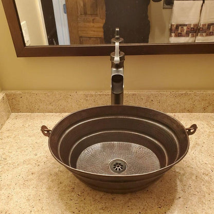 Simply Copper 16" Oval Copper BUCKET Vessel Sink with 13" ORB Faucet and Daisy Drain