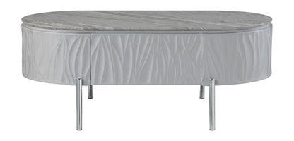 Acme Yukino Contemporary Wood/Metal Coffee Table in Gray High Gloss and Chrome