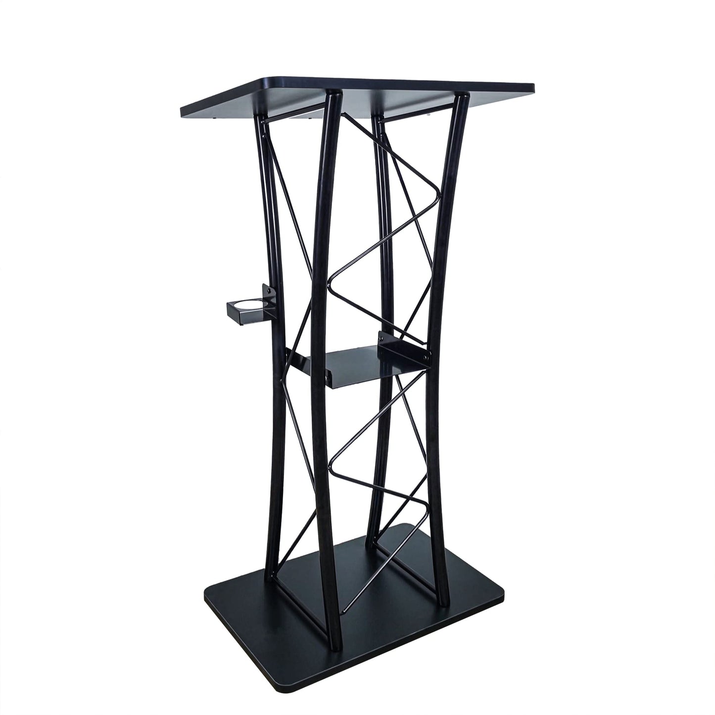 FixtureDisplays® Wood (MDF) Top, Metal Truss Podium Pulpit Lectern 23.8 X15.9 X46" with A Cup Holder Black 21854-X-NEW-NPF