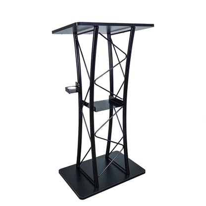 FixtureDisplays® Wood (MDF) Top, Metal Truss Podium Pulpit Lectern 23.8 X15.9 X46" with A Cup Holder Black 21854-X-NEW-NPF
