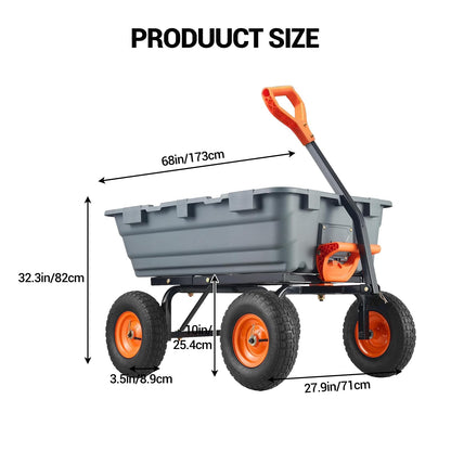 GarveeLife 800 LBS Poly Garden Dump Cart, Heavy-Duty Wheelbarrow with 10 in Tires, 180° Rotating Handle, Steel Frame and Quick Release System Garden Dump Cart for Soil Plants Gardening Tools Wood