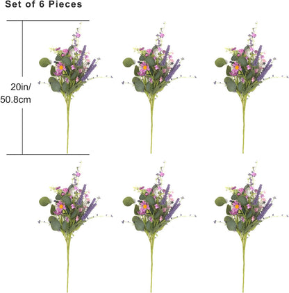 YUGALI 6 20" Pcs Artificial Plants Daisy Flowers Branches for Vase Faux Silk Spring Greenery Stems with Eucalyptus