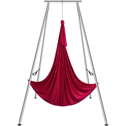 VEVOR Aerial Yoga Frame & Hammock, 551.15 lbs Load Capacity, 9.68 ft Height Professional Yoga Swing Stand Comes with 6.6 Yards Hammock, Rigging Hardware for Indoor Outdoor Fitness Bodybuilding, Red