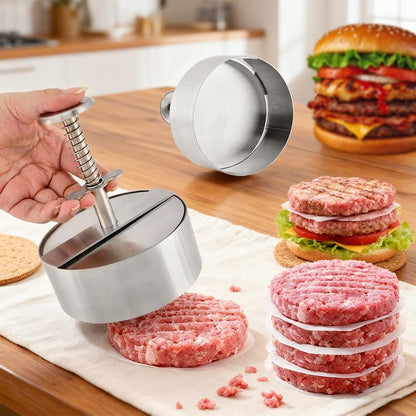 Quivorant 4.5" Burger Maker Press with 50 Patty Papers, 304 Stainless Steel Adjustable Non-Stick Hamburger Patty Maker, for Kitchen BBQ & Sandwich, Beef, Vegetables, Meat, Party Grill, Easy Release