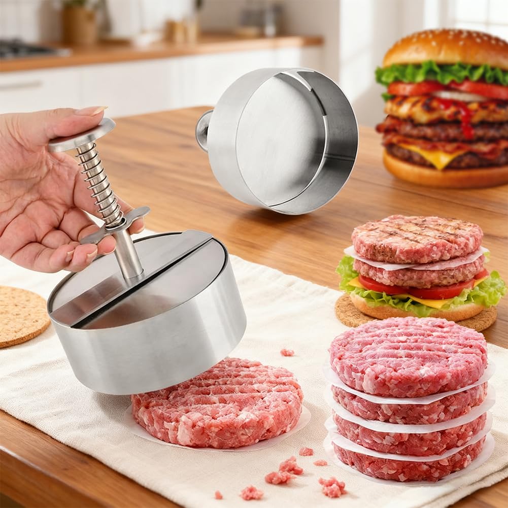 Yonderfume 304 Stainless Steel Burger Press, Adjustable Hamburger Patty Maker, Dishwasher Safe Meat Press for Beef, Burgers & BBQ Grilling