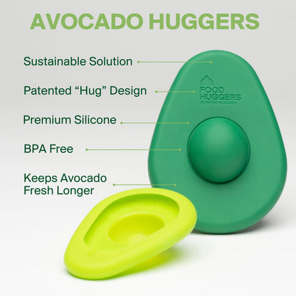 Food Huggers Avocado Huggers 2pc Silicone Reusable Avocado Savers with Pit Storage | BPA Free, Dishwasher Safe Holder | Large & Small Set