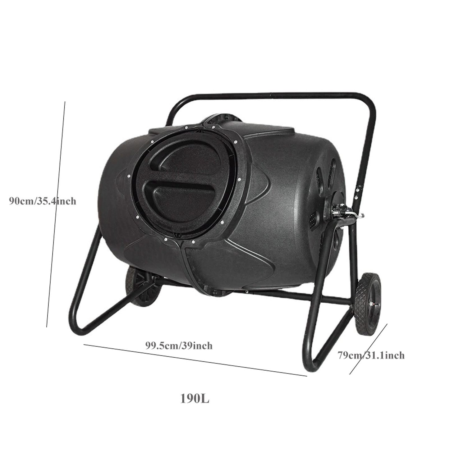 Electric Compost Bin Compost Tumbler Bin with Wheels and Handle, Mobile Heavy Duty Rotating Outdoor Organic Compost Bin Tumbling Mixer Composter for Kitchen Waste & Garden Clippings, Large 190L/50 Gal