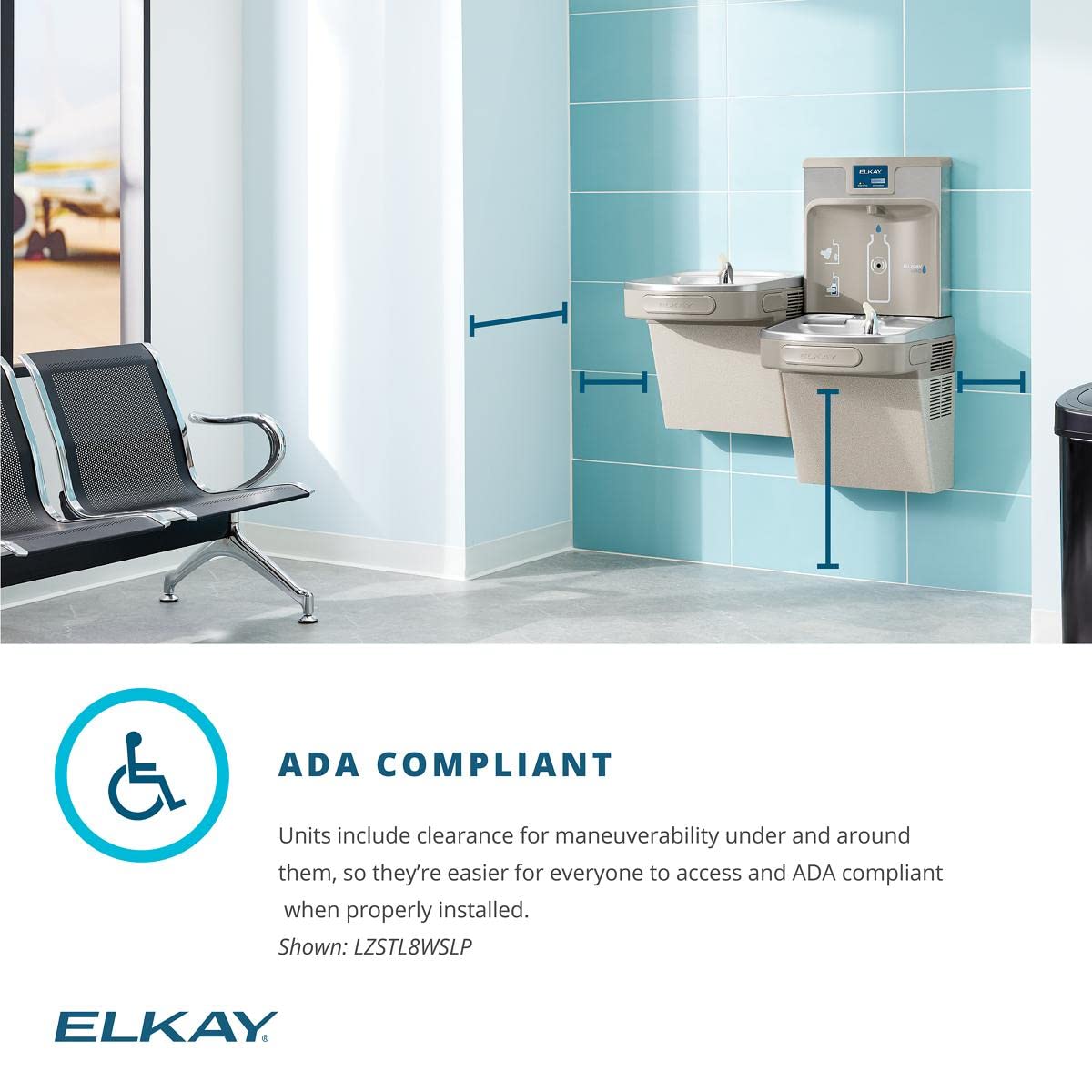 Elkay LZS8WSLK ezH2O Bottle Filling Station & Single ADA Cooler Filtered Refrigerated Light Gray