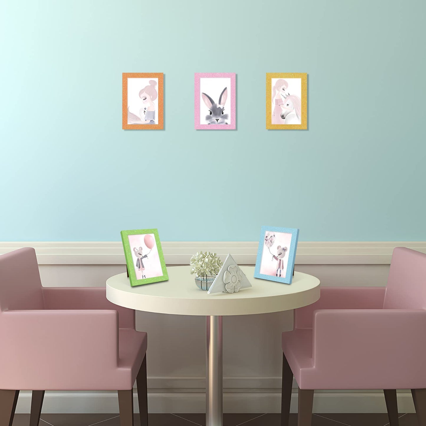 Minesaxel 4x6 Colorful Picture Frame Set of 5, Wall Gallery 4 x 6 Glitter Photo Frames, Sparkle Cute Fun Artwork Frame for Wall or Tabletop