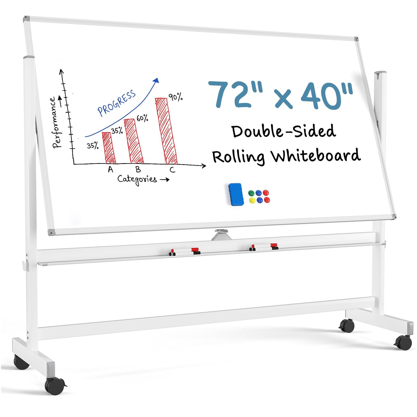 MaxGear Big Mobile Whiteboard, 72x40 Double Sided Magnetic Dry Erase Board with Stand, Height Adjustable Rolling Whiteboard for Home, School & Office, Heavy-Duty Aluminum Frame & Reinforced Packaging