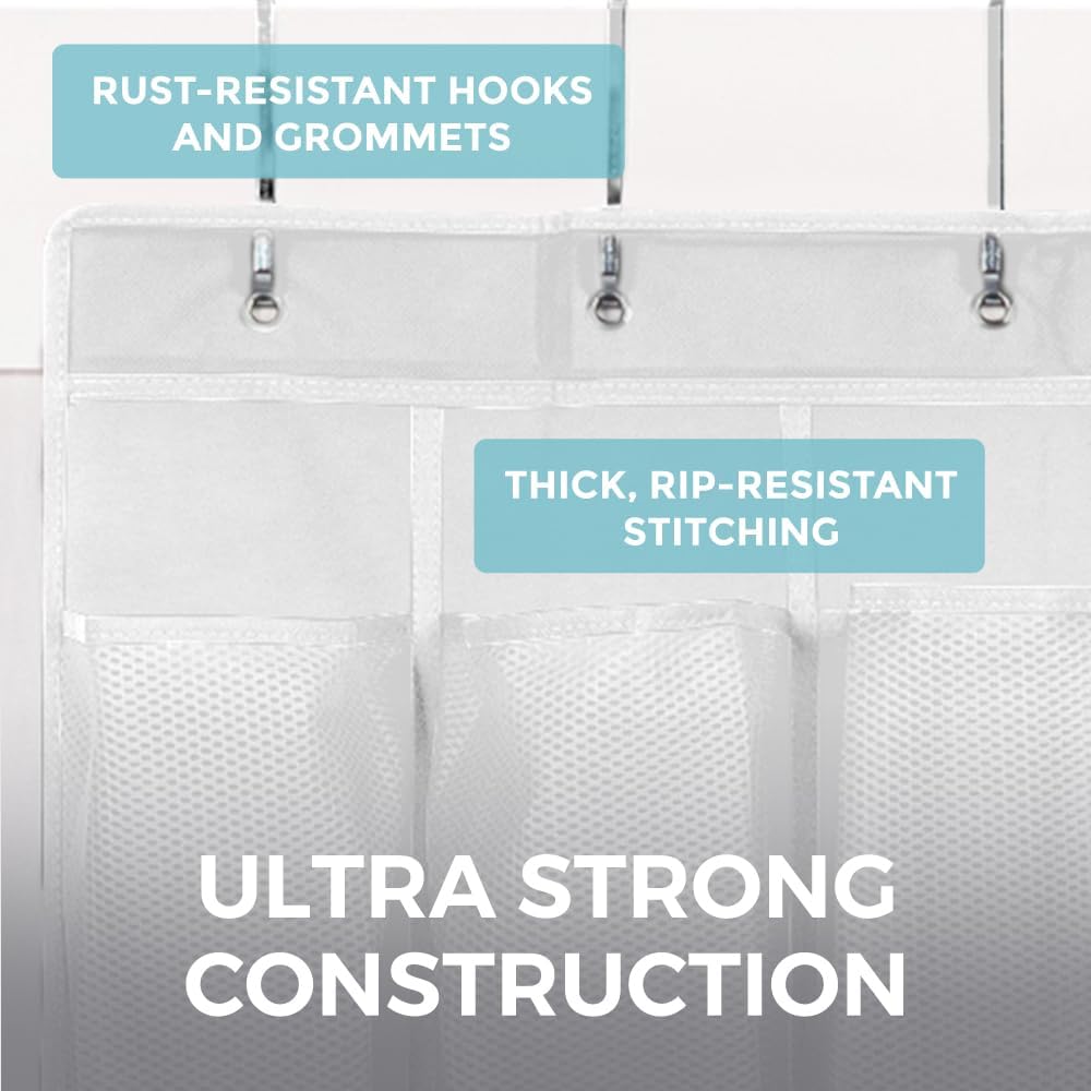 HOME GENIE 24 Pocket Strong Space Saving Over Door Shoe Organizer, Holds Up to 40 Pounds, White