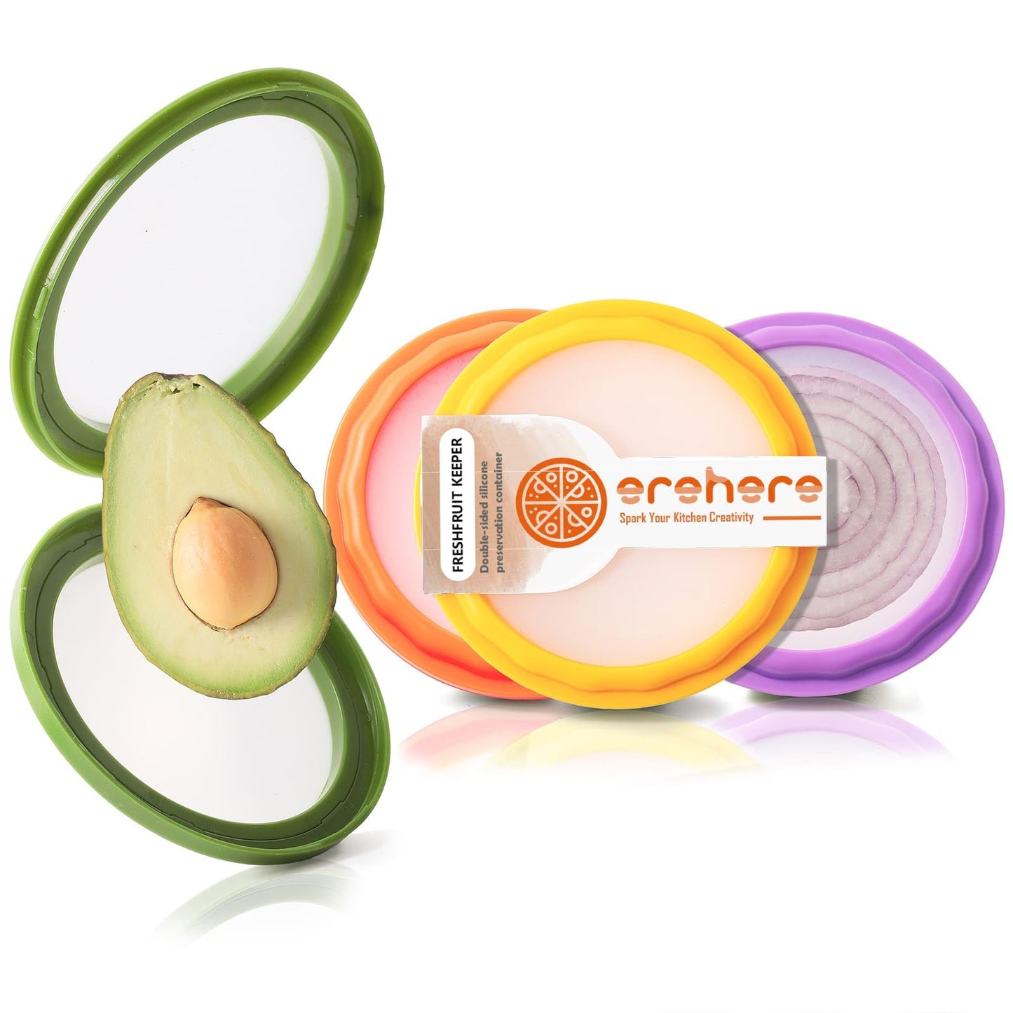 Erehere 4-Piece Airtight Food Storage Containers Set – Avocado Saver, Onion Keeper, Silicone Kitchen Organizers for Fridge, Reusable & Leak-Proof to Lock in Freshness