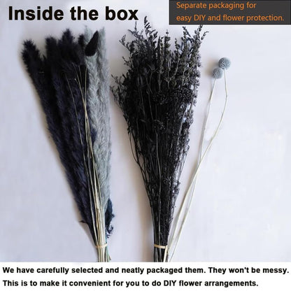 Natural Dried Pampas Grass Bouquet, 17" Black and Dark Grey Dried Flower Bouquet, Mixed with Thistle, Bohemian Style Home Dried Flower Decoration, DIY Assembly