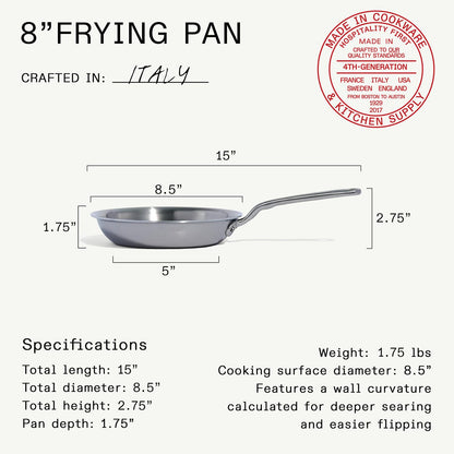 Made In Cookware | 8-Inch Stainless Steel Frying Pan | 5 Ply Stainless Clad | Professional Cookware | Crafted in Italy | Induction Compatible