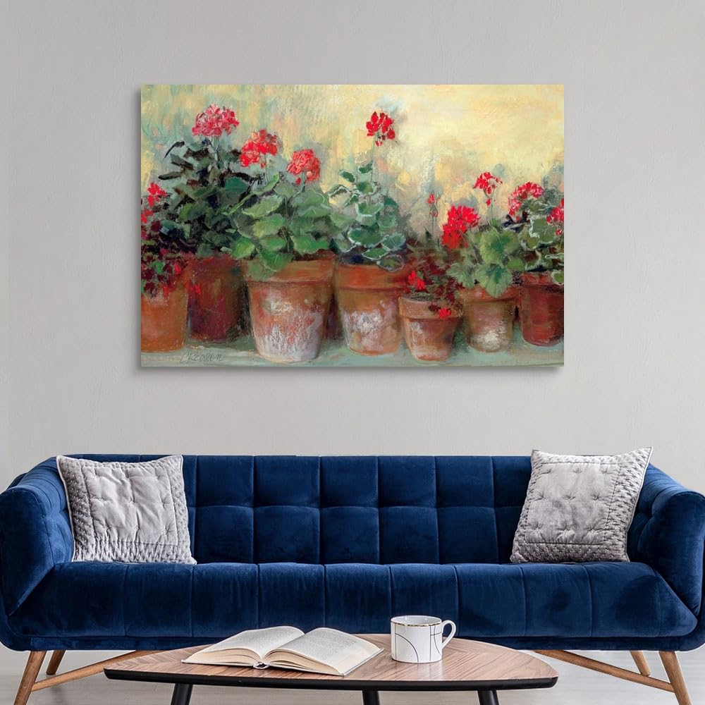 CANVAS ON DEMAND Kathleen's Geraniums Canvas Wall Art Print by Carol Rowan, Impressionism, Traditional, Home Decor, Floral, Flowers, Artwork,60" x40in