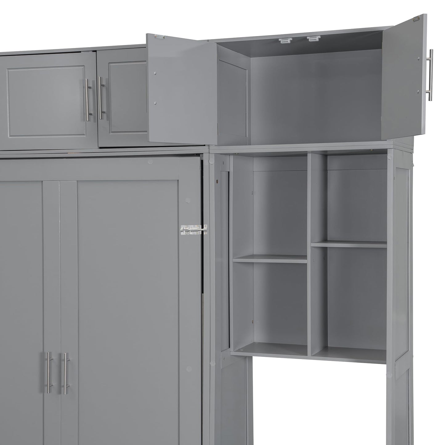 Merax Queen Size Wall Murphy Bed with Desk, Top Cabinet and Storage Shelves, Space Saving Foldable Bed, Wooden Bed Frame