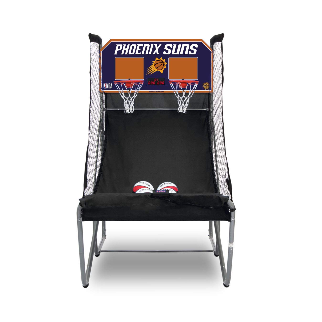 Pop-A-Shot - Home Dual Shot with Phoenix Suns NBA Graphics l Sensor Scoring l 16 Game Modes l 7 Balls l Foldable Storage l for All NBA Fans