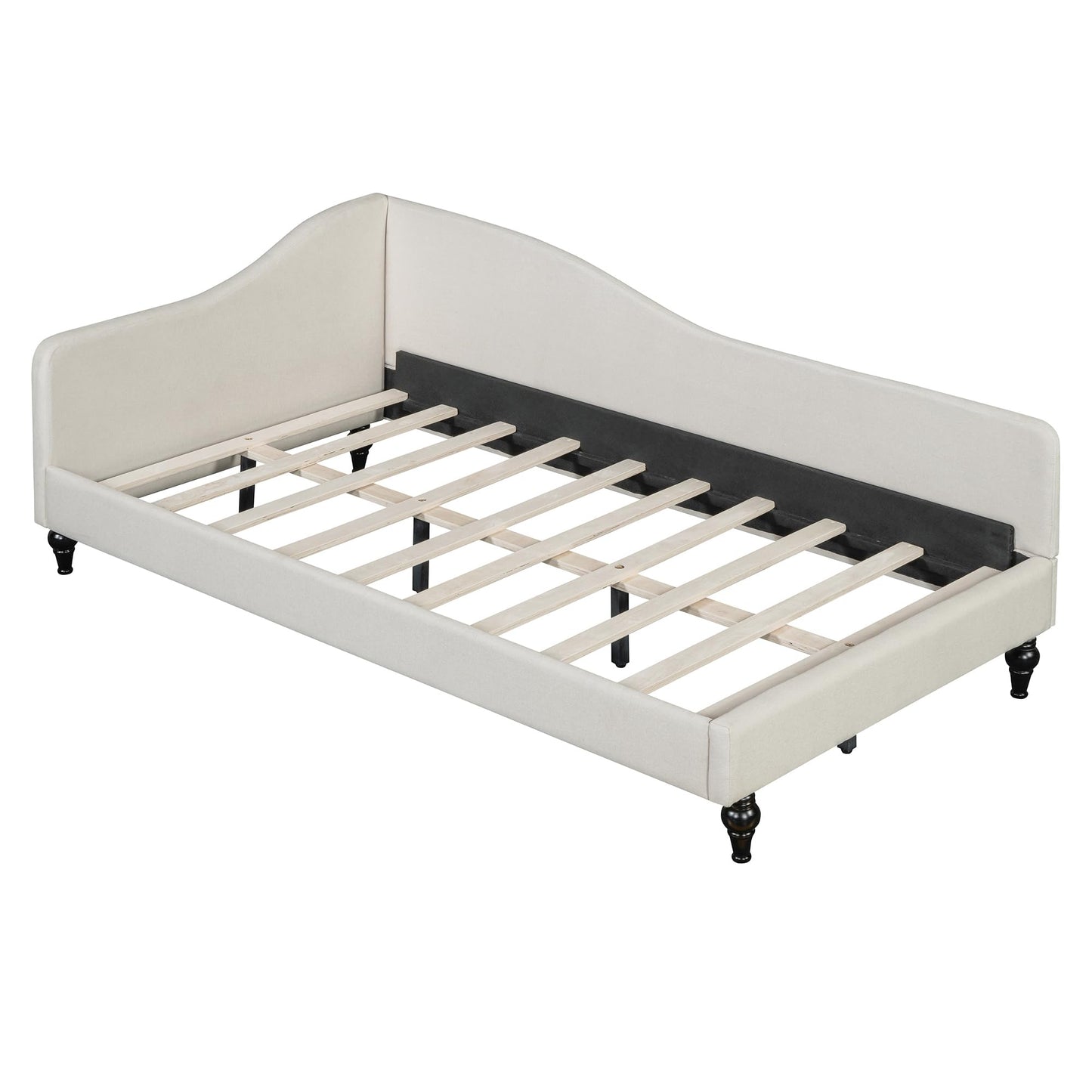 Merax Twin Size daybed, L-Shaped Linen Daybed Corner Sofa with Solid Wood Legs for Living Room & Guest Room, No Box Spring Needed, Beige