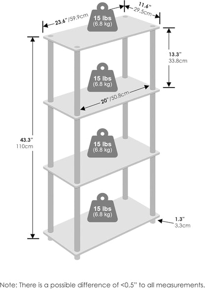 Furinno Turn-N-Tube 4-Tier Multipurpose Bookshelf, Bookcase, Sonoma Oak/White