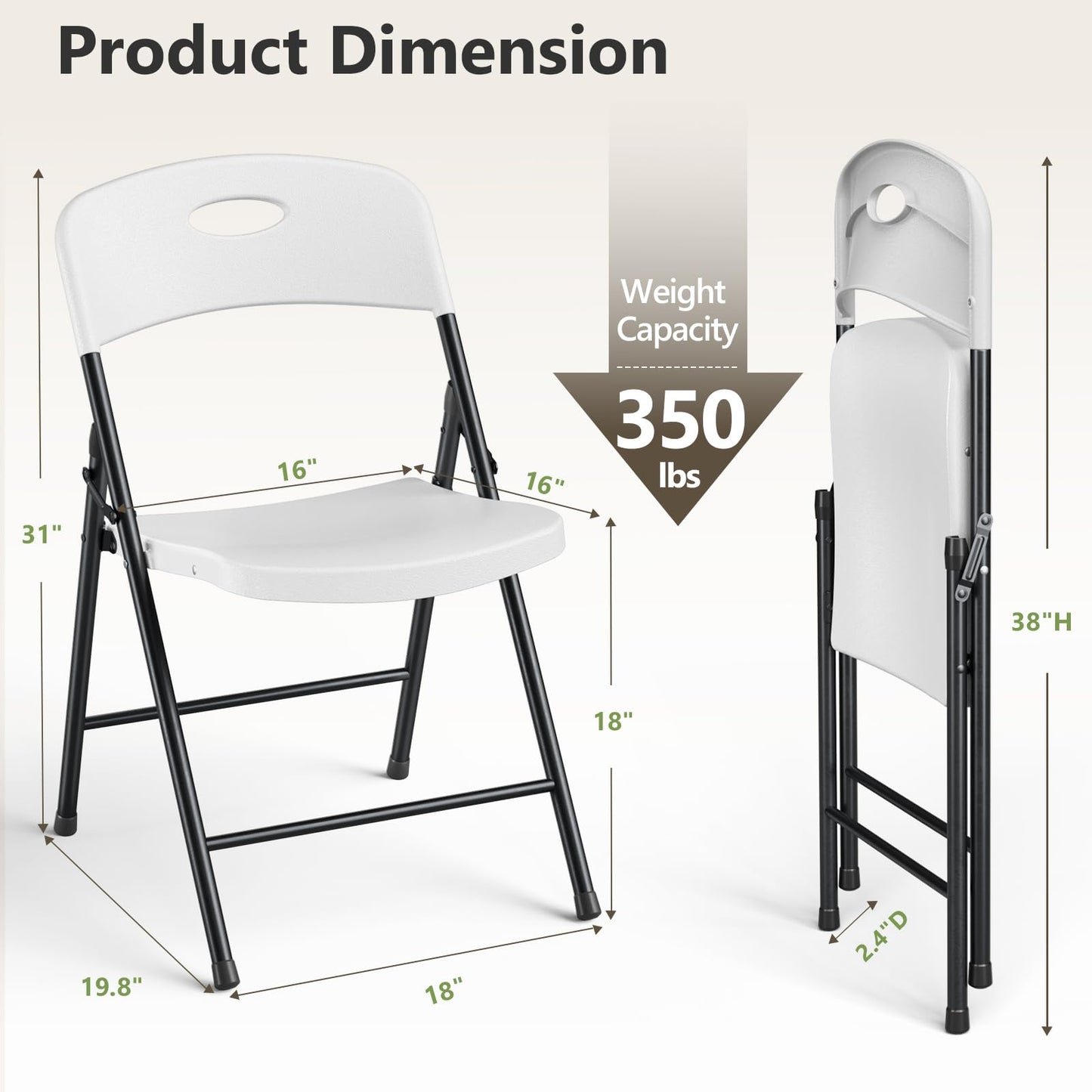 MAKE CHANGES Folding Chairs 12 Pack, Outdoor Folding Chairs for Outside Indoor, Portable 350 lbs Capacity Heavy Duty Plastic Metal Foldable Chairs Commercial Seating for Picnic, Party, Patio, White