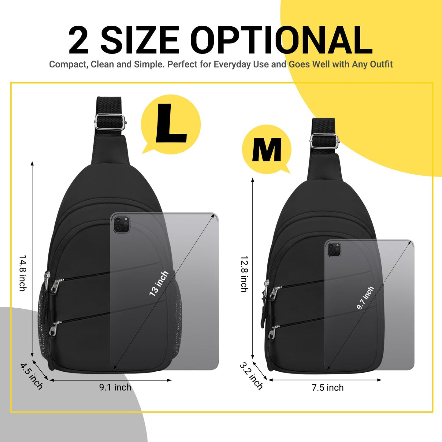Tuwubi Crossbody Bags for Women, Sling Bag for Men, Small Hiking Backpack Anti Theft Lightweight for Outdoors Travel (M, Black)