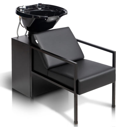 OmySalon Salon Shampoo Bowl and Chair, Hair Washing Station w/Tilting Sink & Storage Cabinet, Backwash Barber Chair for Barbershop Beauty Spa Massage Hairdressing