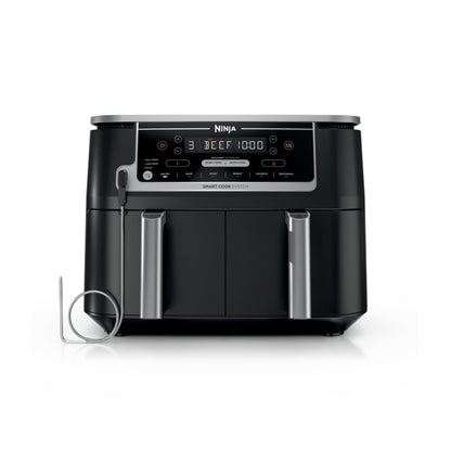 Ninja Foodi Air Fryer w/ Smart Cook Thermometer | 6-in-1 Air Fry, Roast, Bake, Dehydrate & More | DualZone™ Match Cook & Smart Finish, 2 Independent Baskets | XL 10 Qt, Stainless Steel | Black, DZ550