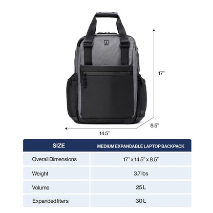 Travelpro Altitude Medium Expandable Travel Laptop Backpack 25-30L, 16 Inch Laptop, Water Resistant, Work, Business, Men and Women, Falcon Grey