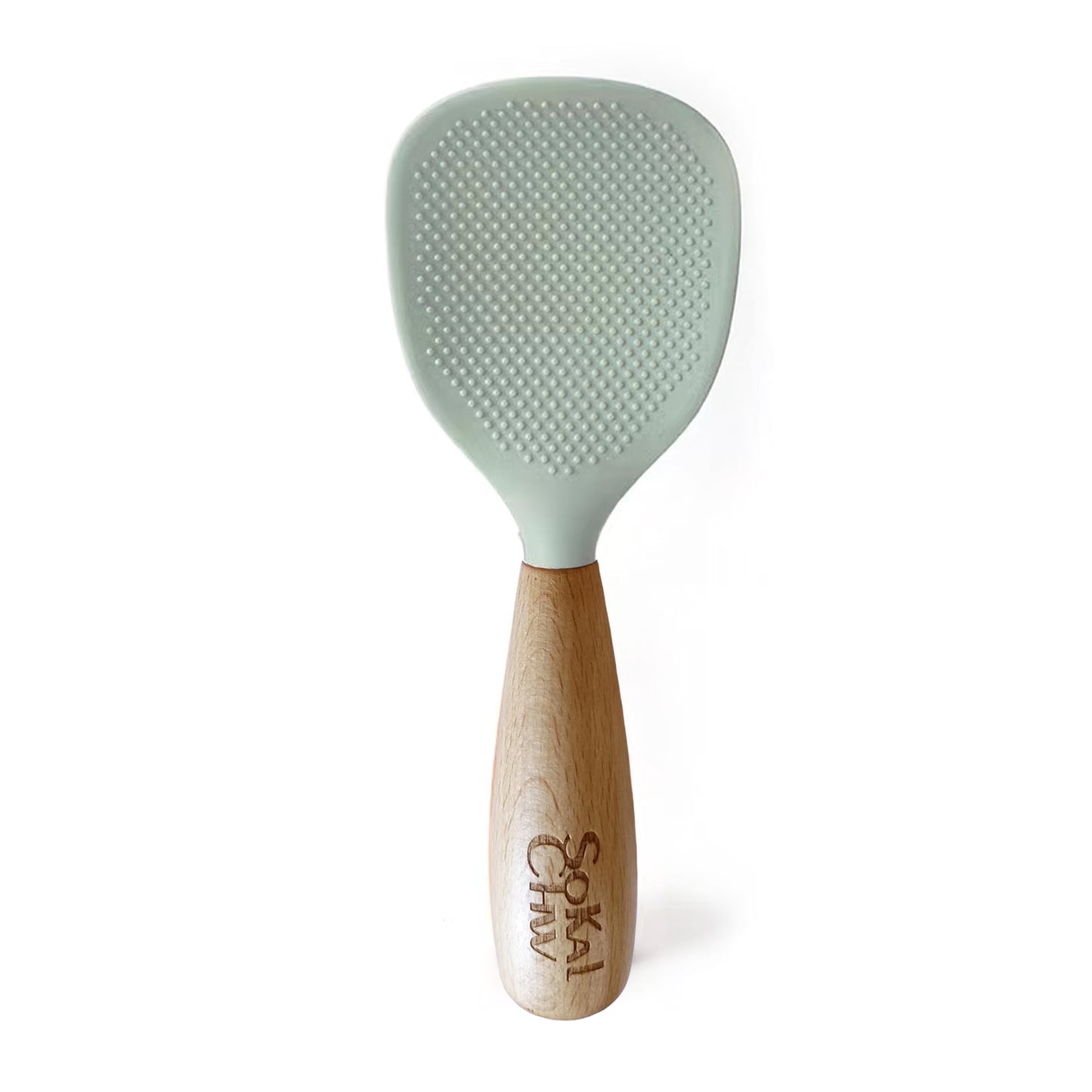 SoKalChw Standing Silicone Cooking Spoon and Rice Spoon with Wooden Handle, Great for Cooking, Mixing, Scoop, Scrape, Non stick Heat Resistant(Green)