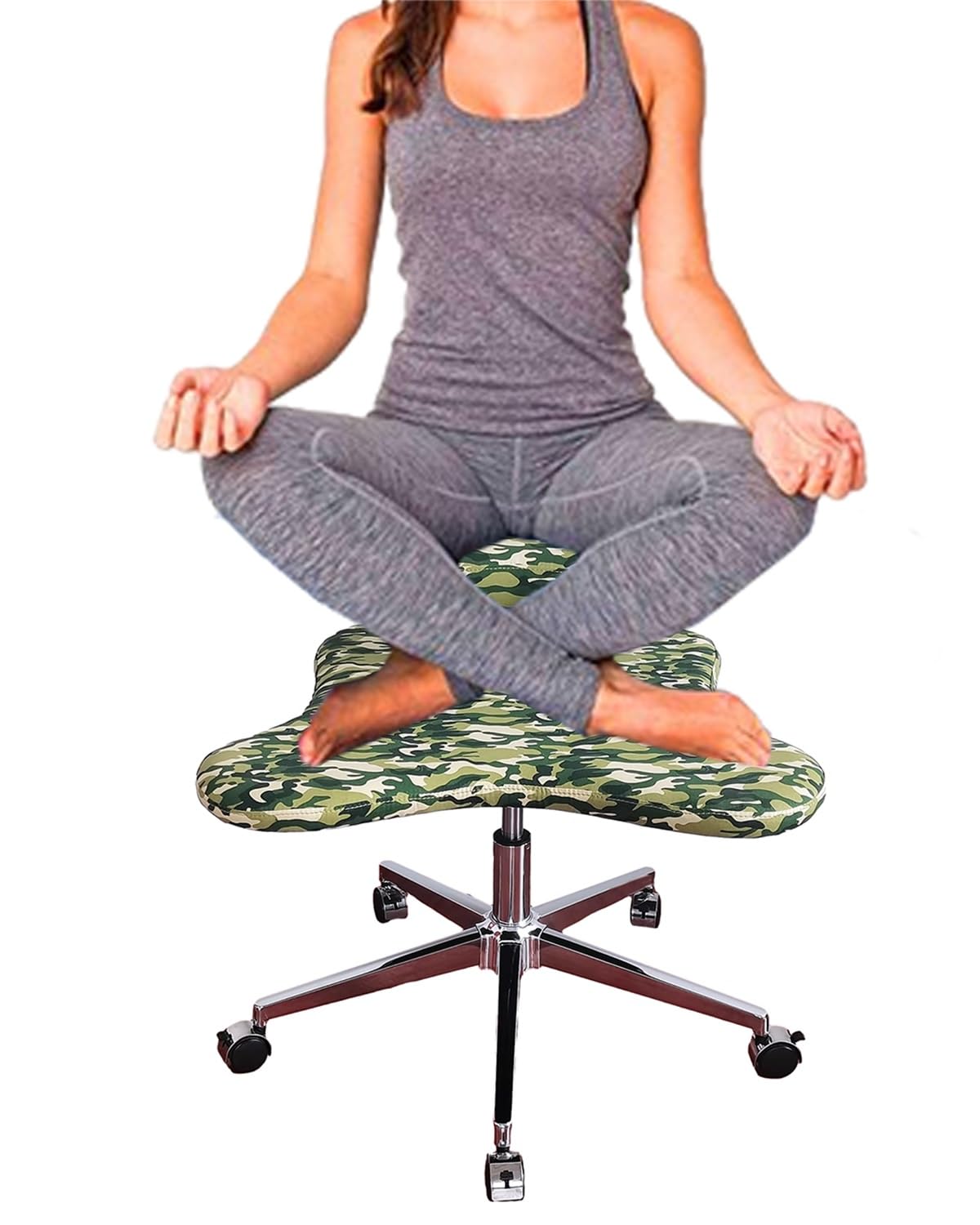 Cross Kneeling Meditation Chair，Ergonomic Office Chair Cross Legged Office Chair Adjustable Height Kneeling Chair with Back Support, Wide Office/Game Computer Chair Cross Legged - Brake Cast