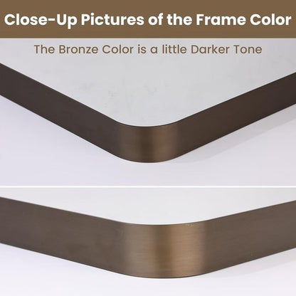 LOAAO Bronze Bathroom Mirror - 24”X32” Rounded Rectangle with Anti-Rust Brushed Metal Frame | Versatile Hanging Options