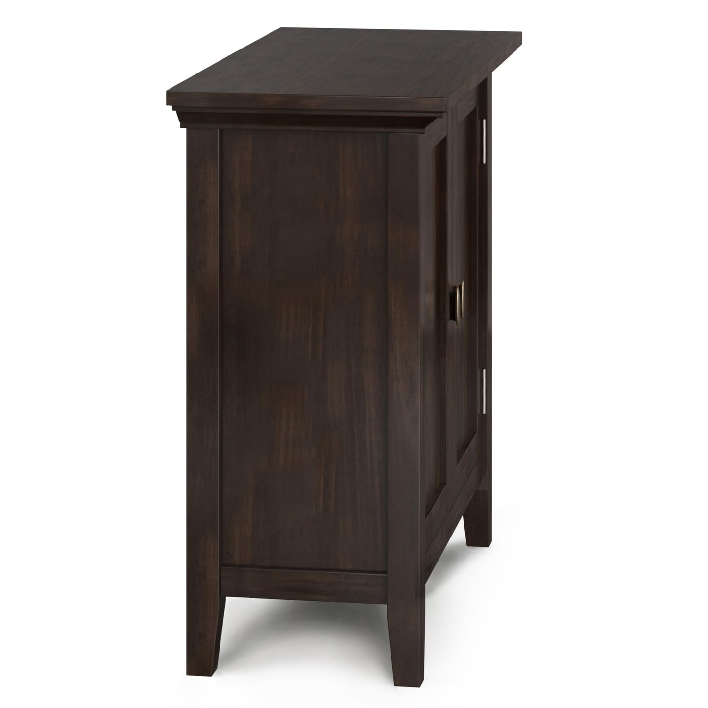 SIMPLIHOME Redmond Storage Cabinet - 32 inch Wide Solid Wood 2-Shelf Low Storage Cabinet in Brunette Brown, Transitional Accent Cabinet for Entryway with Adjustable Shelves and Tapered Legs
