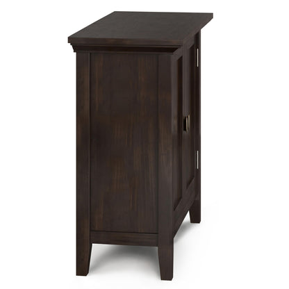 SIMPLIHOME Redmond Storage Cabinet - 32 inch Wide Solid Wood 2-Shelf Low Storage Cabinet in Brunette Brown, Transitional Accent Cabinet for Entryway with Adjustable Shelves and Tapered Legs