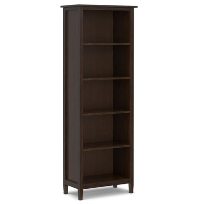 SIMPLIHOME Warm Shaker Bookcase - 72 inch Tall 5-Shelf Solid Wood Bookshelf in Tobacco Brown, Transitional Storage for Living Room, Study Room or Office with Adjustable Shelves and Tapered Legs