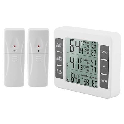 Refrigerator Thermometer - LCD Digital Temperature Meter with Audible Alarm and Max/Min Record Function