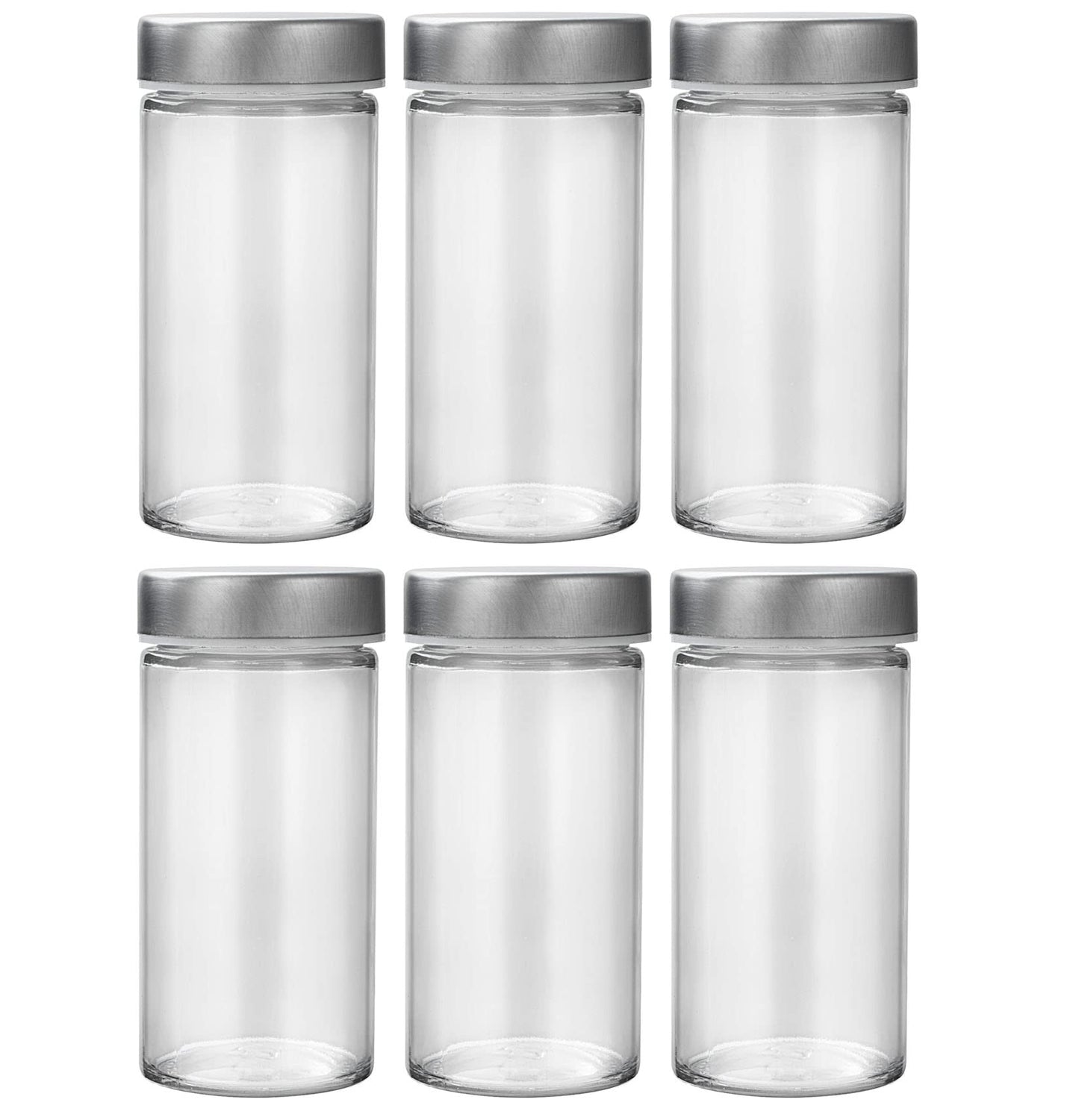Tianifa 6 Pcs Glass Spice Jars/Bottles for Rotating Spice Rack-3oz Empty round Spice Containers with Airtight Metal Caps with Shaker Lids (6, Stainless Steel Lids)