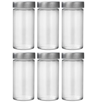 Tianifa 6 Pcs Glass Spice Jars/Bottles for Rotating Spice Rack-3oz Empty round Spice Containers with Airtight Metal Caps with Shaker Lids (6, Stainless Steel Lids)