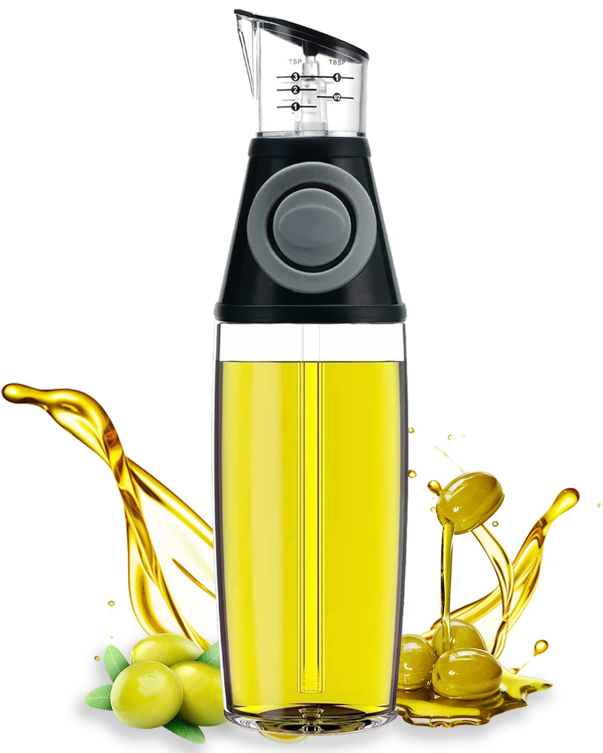 KITLAB Oil Dispenser Bottle, 17oz Olive Oil Dispenser Oil Sprayer, Clear Glass Refillable Oil and Vinegar Dispenser Bottle with Measuring Scale Pump for Kitchen, Cooking, Salads, Baking Frying