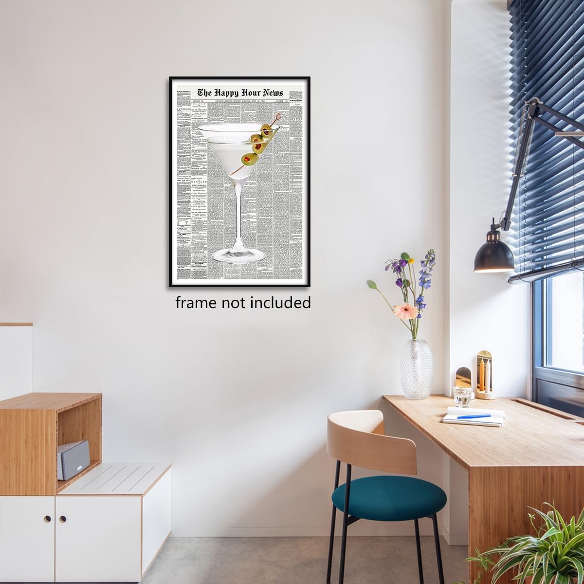Generic 70's 16x24in Trendy Green Martini Canvas Wall Art Vintage Newspaper Retro Bar Cart Aesthetics Poster Funky