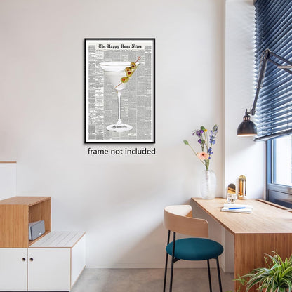 Generic 70's 16x24in Trendy Green Martini Canvas Wall Art Vintage Newspaper Retro Bar Cart Aesthetics Poster Funky