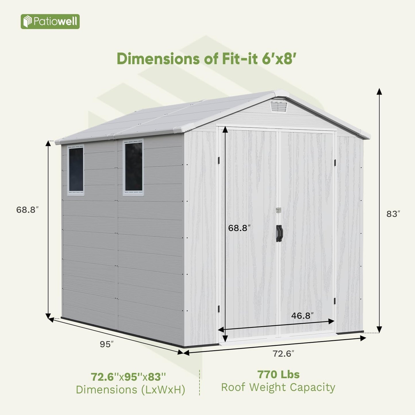 Patiowell 6X8 FT Resin Outdoor Storage Shed with Floor, Plastic Tool Sheds with Lockable Door and Window, Weather-Resistant Garden Shed, Easy Assembly for Backyard, Patio, Light Grey