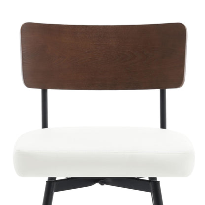 Bekrvio Counter Height Swivel Bar Stools Set of 4, Upholstered Faux Leather Barstools with Wood Backs and Metal Legs, 26" Seat Height Counter Bar Stool for Kitchen Island, White