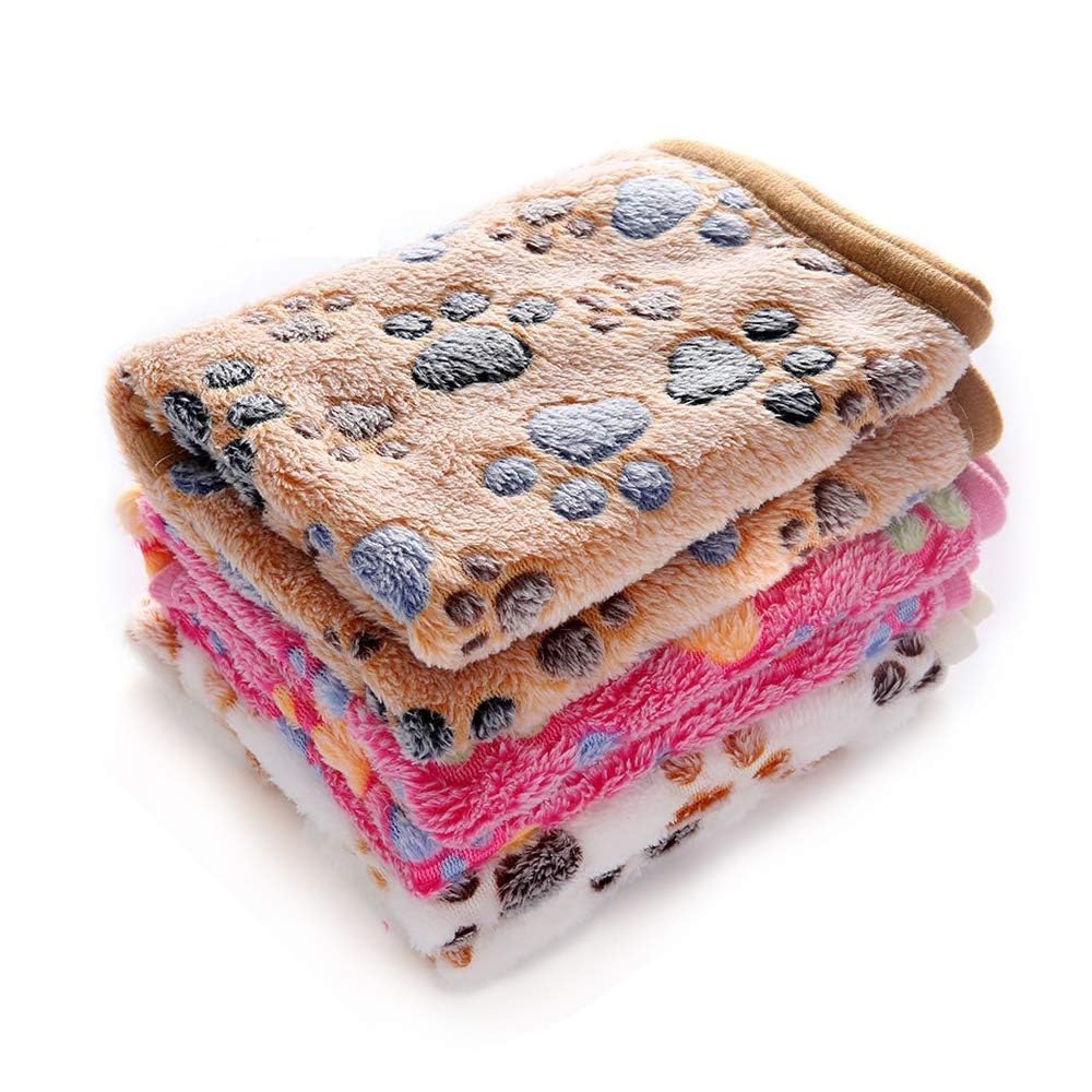 1 Pack 3 Blankets Super Soft Fluffy Premium Fleece Pet Blanket Flannel Throw for Dog Puppy Cat Paw Brown/Pink/White Medium(30x20 inch)