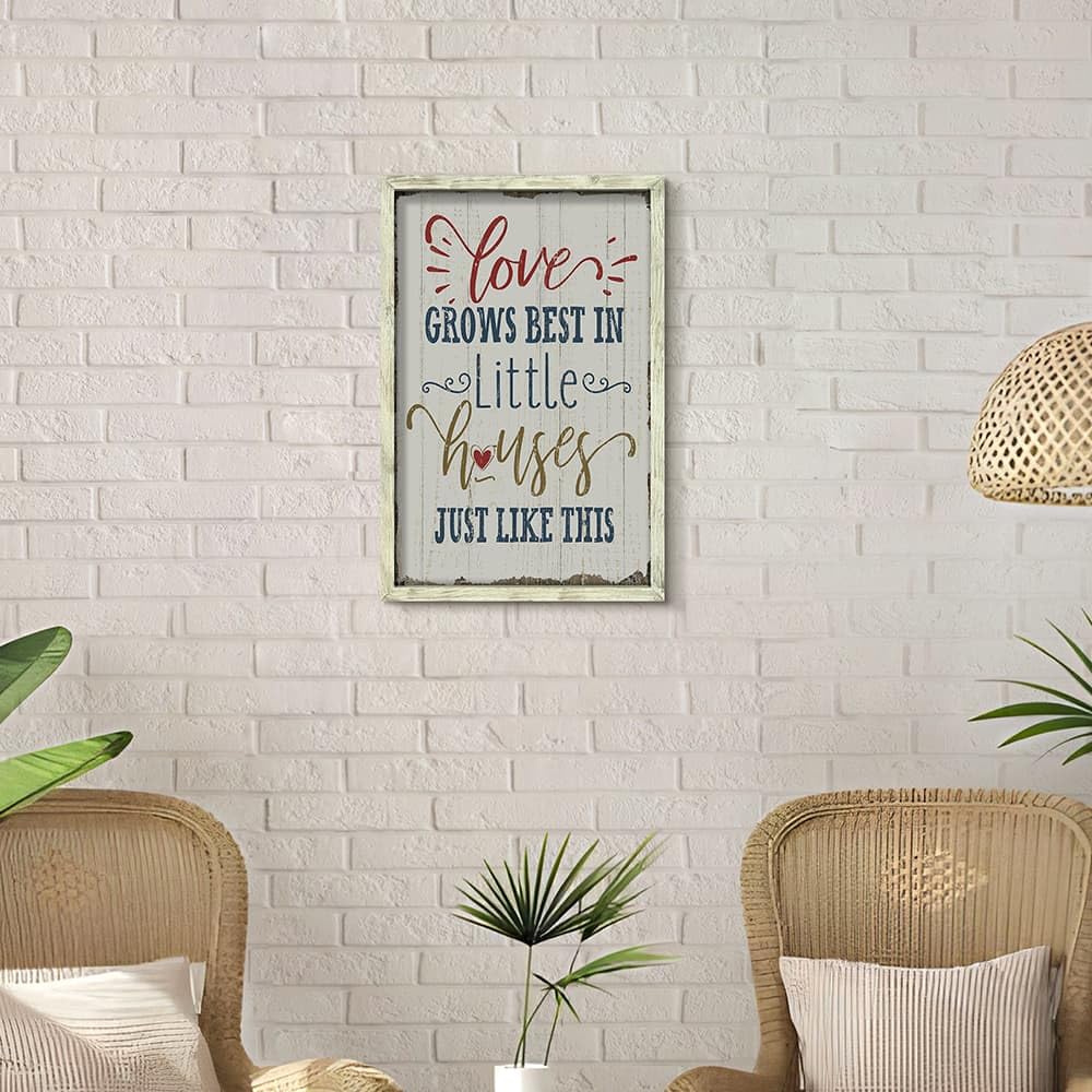 Rustic Home Sign Wall Decor: Farmhouse Family Quotes Wood Framed Art Print Inspirational Love Saying Picture Artwork for Bedroom Living Room Country House Decorations