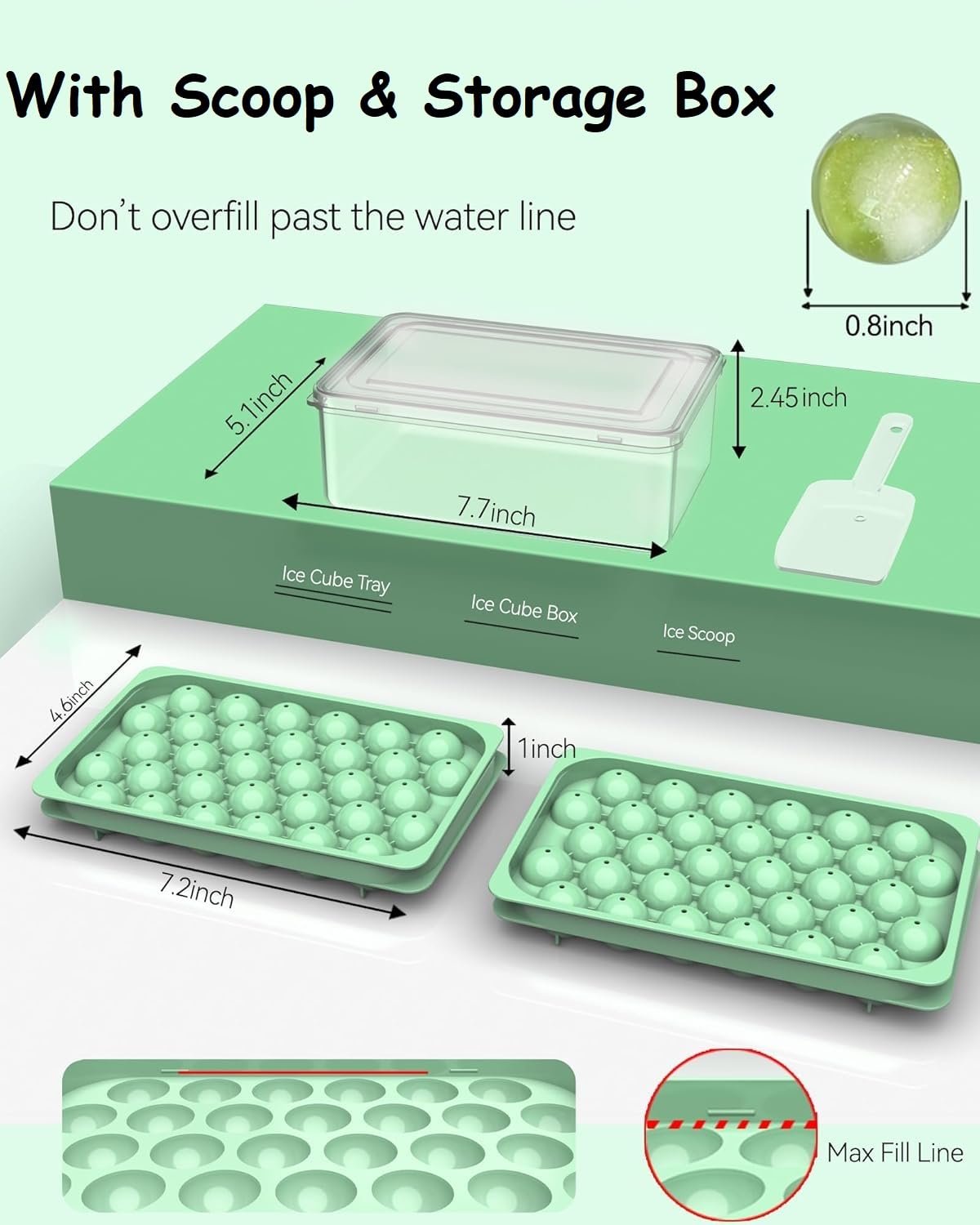 Mini Ice CubeTray with Lid & Storage Bin - 64 Pcs 0.75 Inch Small Sphere Ice Cube Mold Maker, BPA-Free Easy Release Silicone Base, Stackable Ice Trays for Freezer for Cocktails, Coffee