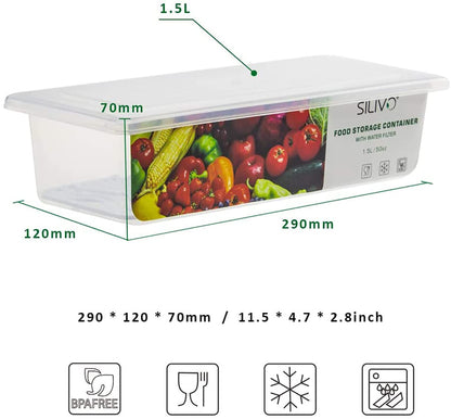 SILIVO Fruit Storage Containers for Fridge (3 Pack) - 1.5L Produce Saver Containers for Refrigerator with Removable Drain Tray Keep Fresh for Produce, Bacon, Fruits and Vegetables