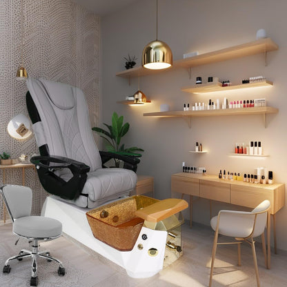 Galaxy Professional Nail Salon Furniture Set – Luxury Pedicure Spa Chair, Manicure Table & Technician Stools (Grey Set, Grey Table)
