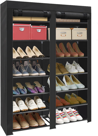 28 Closet ERONE Shoe Rack Storage Organize, Pairs Portable Double Row with Nonwoven Fabric Cover Shoe Shelf Cabinet
