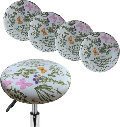 Levoberg 4 Pack 13-20inch #5 Stool Cover Round Printed Bar Stool Seat Slipcover Stretch Rolling Stool Cover