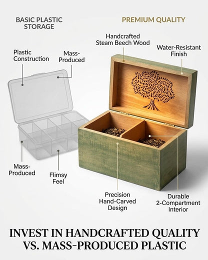STORE INDYA Wooden Tea Storage Box Compact Organizer Handcrafted with Embossed Tree of Life Design